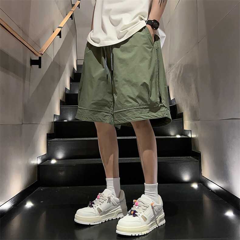 夏季工装短裤男潮流休闲外穿设计感百搭潮牌美式侧拉链宽松五分裤,男装牛仔裤,电商A409-1