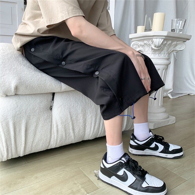 K6030/P30夏款港风格子撞色排扣潮七分裤男短裤大码休闲裤男控45,男装牛仔裤,电商A141