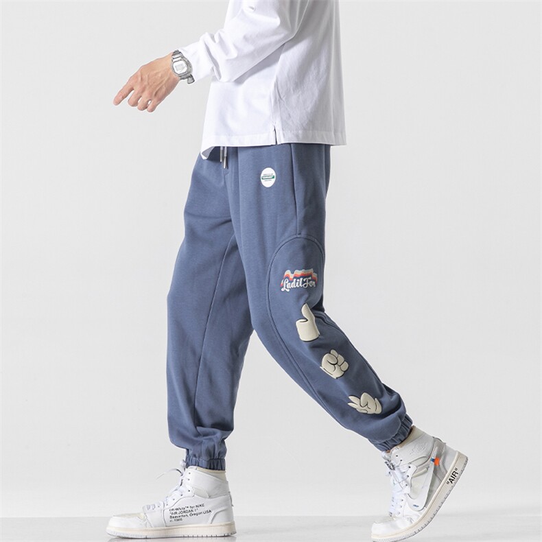 日系2023秋冬新款个性撞色印花束脚运动休闲潮牌裤子2121-45控69,男装休闲裤,星座914-3