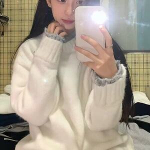 慵懒风白色针织毛衣男女情侣秋冬宽松内搭高级感超好看春秋上衣图片