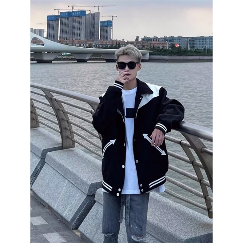 2025秋季网红同款黑白撞色夹克美式高街百搭棒球服潮牌翻领外套男，男装夹克，星座506A