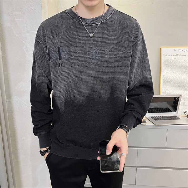 2024秋季新款宽松圆领卫衣男渐变水洗休闲潮牌T恤T631-p65,男装卫衣,电商D303