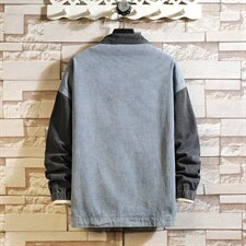 JK639-P75-现货砖墙牛仔夹克肥仔量足破洞印花大码图片