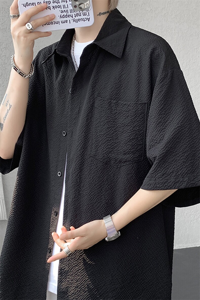 8XL-M泡泡纱盐缩肌理短袖衬衫男夏季冰丝外套防晒衬衣DC28011P36,男装衬衫,电商B312