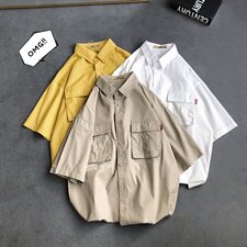 100%棉夏季新款港风短袖衬衫男款中袖五分袖衬衣CS033，男装衬衫，电商D240-242