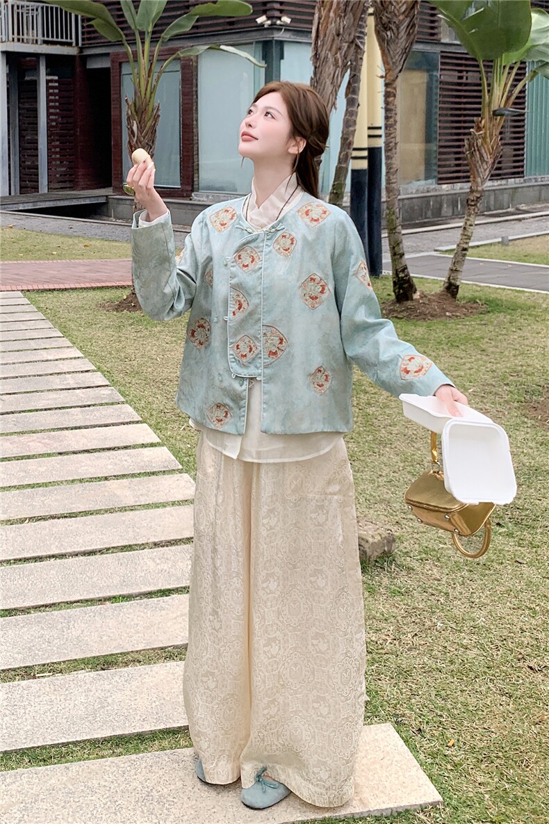 【上就能卖】大量不缺货转化好新中式提花阔腿裤2608-2P145K238,女装休闲裤,2C292