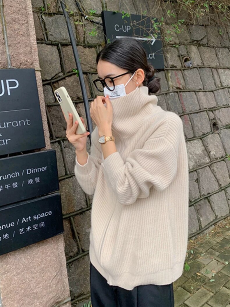 新款高领女宽松加厚保暖羊毛羊毛衫,女装羊毛衫,恩泰羊绒