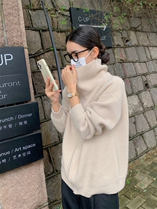 新款高领女宽松加厚保暖羊毛羊毛衫图片