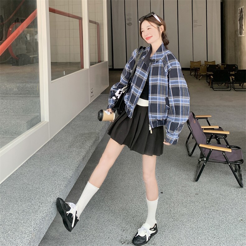 法式气质格纹长袖衬衫女2025秋季新款时尚百搭小众设计感减龄上衣,女装短外套,2C105