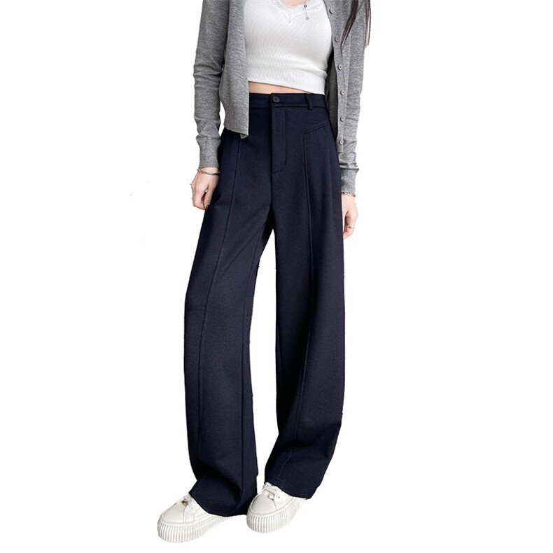 防褪色丹宁蓝直筒牛仔裤春季小个子原色宽松显瘦窄版阔腿裤，女装休闲裤，云美莎专业女裤-全店现货