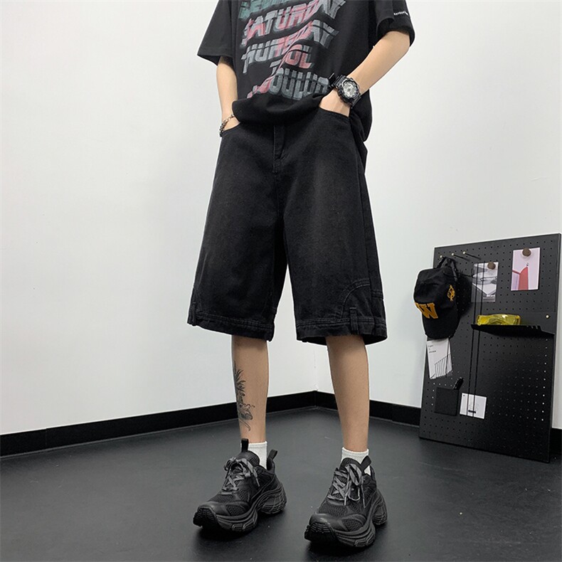 夏季新款倒穿牛仔短裤反穿设计潮牌美式宽松阔腿休闲短裤,男装牛仔裤,星座410-6（原星座1304-1）