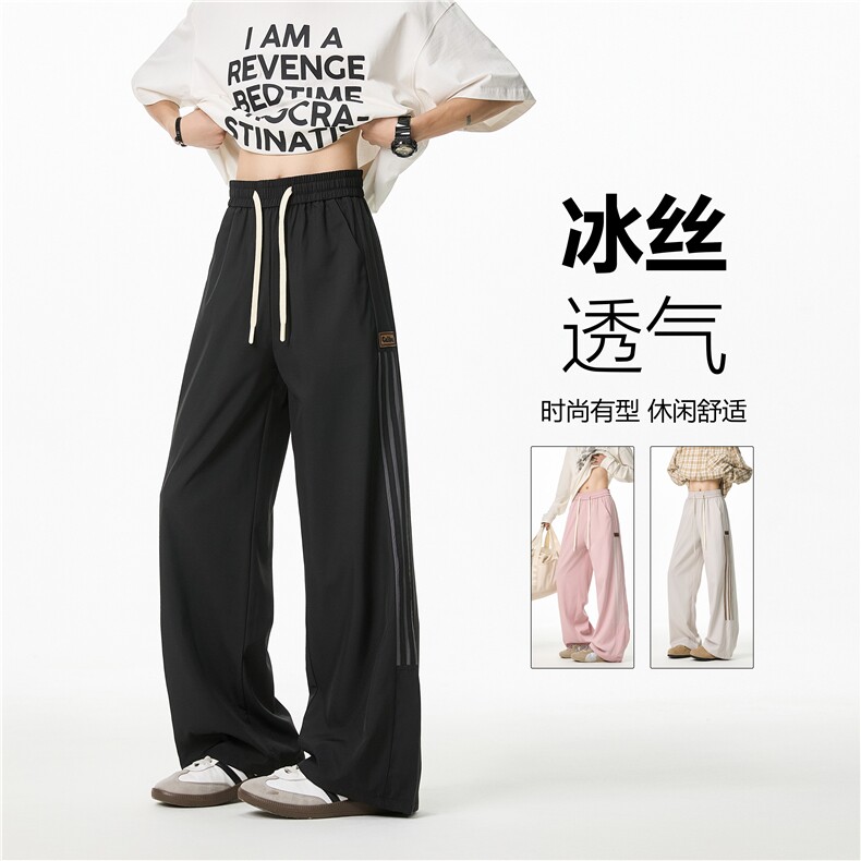 夏季新款美式潮流条纹冰丝凉感宽松休闲裤B315-K25667-特p35控68图片