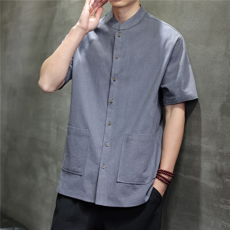 2026夏季新款风纯色休闲宽松大码苎麻T恤CS2606,男装T恤,电商A008