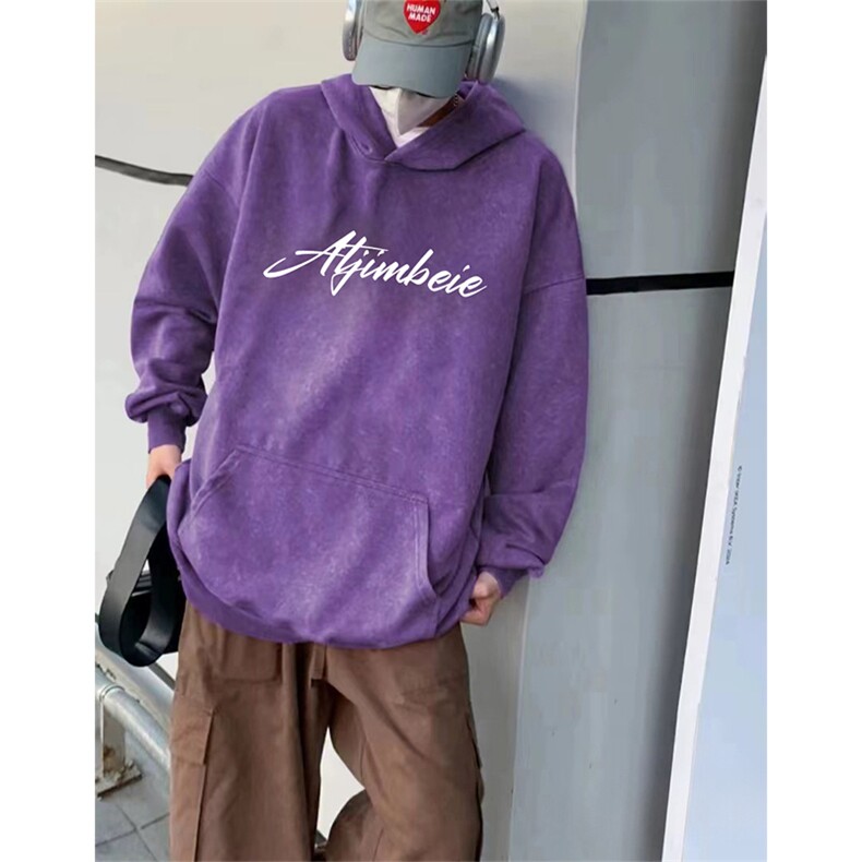 得物抖音高品质秋360克重磅做旧炒雪花印花连帽水洗卫衣ASL1605，男装卫衣，电商A443