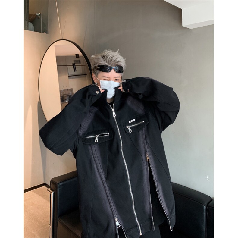 美式小众扎染牛仔外套2024秋情侣宽松机车夹克XZ514-2-24239-P98,男装夹克,星座514-2(原B239)