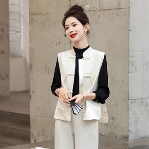 现货新款春秋装复古绣花连衣裙女装礼服气质新中式马甲，女装马甲，韩美纤衣