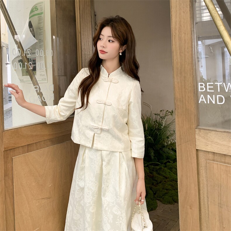 两件套女四季中式成人2026年春季纽扣七分袖女装女士精品，女装套装/套裙，凡歌灵