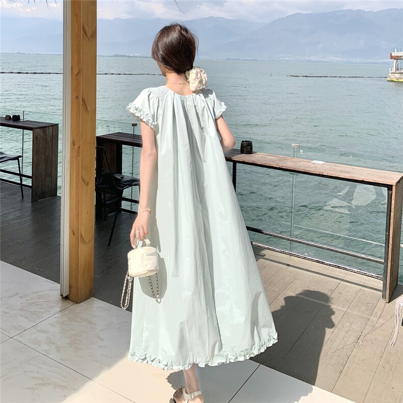：夏装新款韩版宽松通勤木耳边连衣裙2C135-8831P120K198,女装连衣裙,2C135