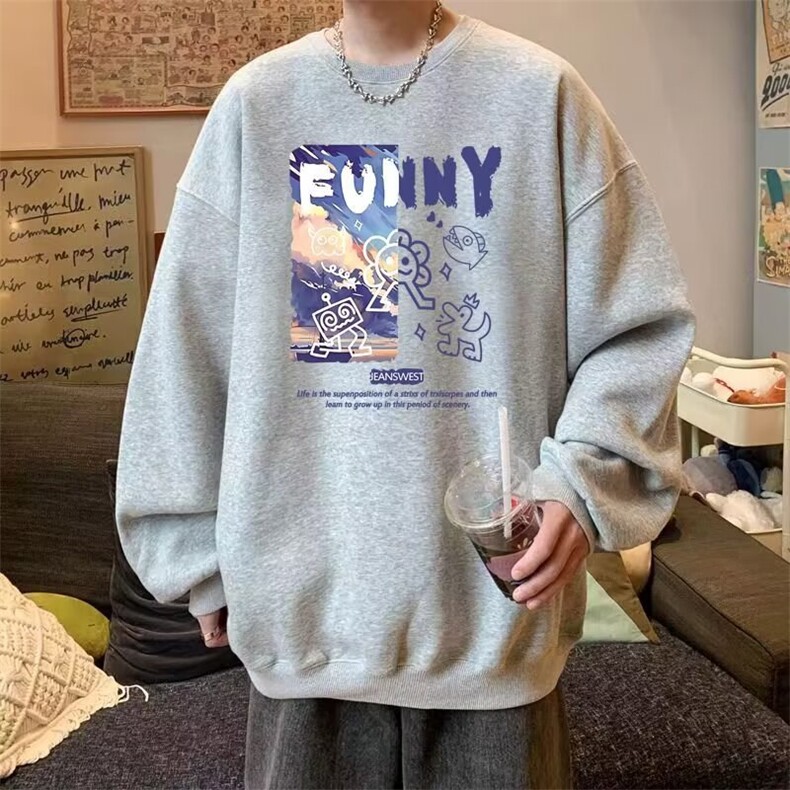 350g潮牌圆领宽松情侣长袖打底衫上衣服束口T恤卫衣Y19-P38网图,男装T恤,电商B245