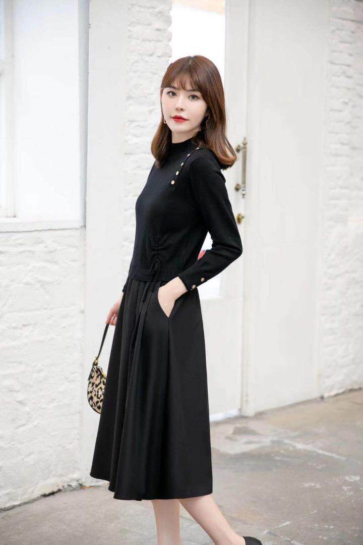 毛衣拼接连衣裙，两个颜色，三个尺码，女装针织衫/毛衣，依柏璐