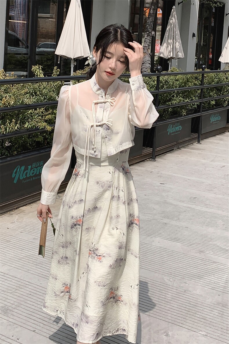新款时尚复古盘扣立领两件套中式文艺套裙套装,商品下架区,秀美人生
