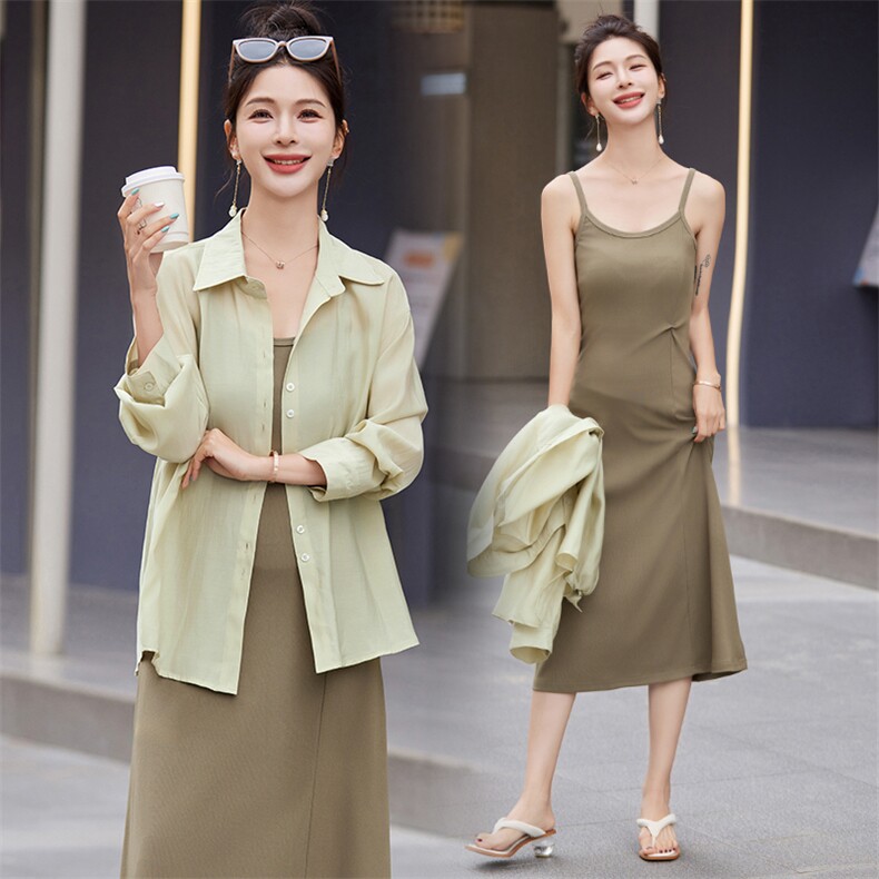 2024夏季新款套装高端减龄休闲气质防晒衬衫吊带裙两件套，女装套装/套裙，悠米