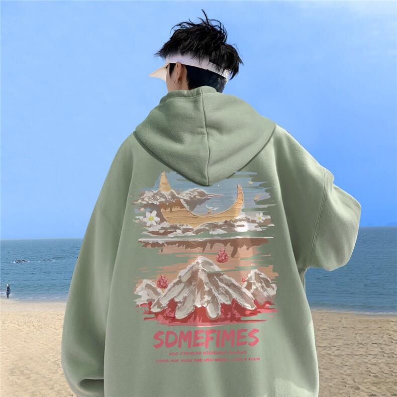 ！秋季重磅宽松大码港风水彩云印花连帽卫衣LW117-特p35,男装卫衣,星座508（原C305）