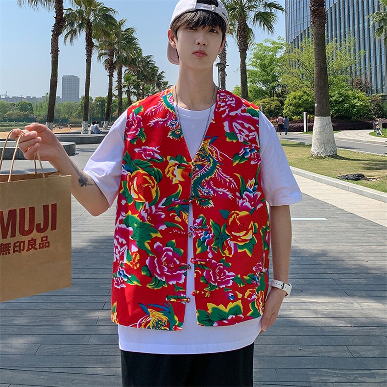 MJ02夏秋双层新男士盘扣风民族风特色东北大花马甲外套团服,男装背心/马甲,星座115A(原星座507）