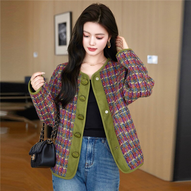 chic高级感格子小个子短款上衣气质宽松休闲春秋小香风外套女，女装短外套，艾米莉亚
