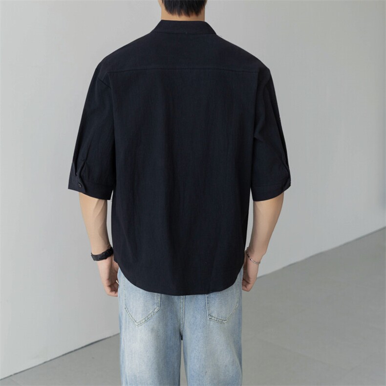 扎染衬衫男短袖夏季感痞帅五分袖衬衣日系复古宽松外套潮CS89-P45,男装T恤,电商B278
