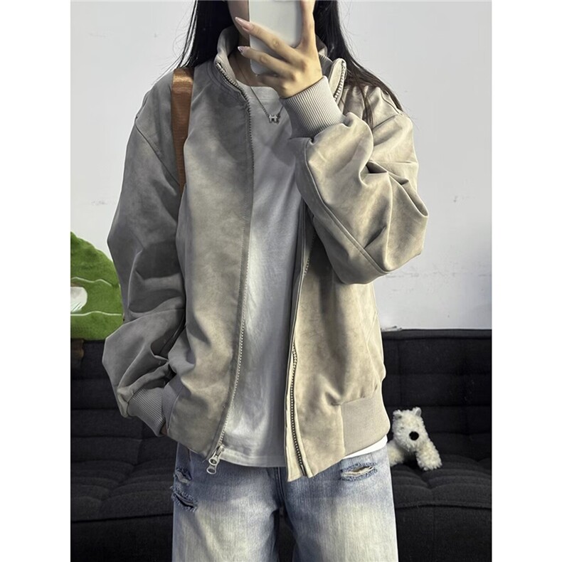 美式立领皮衣外套男女秋冬痞帅飞行员夹克设计感机车服LPU088-P70,男装夹克,星座1008
