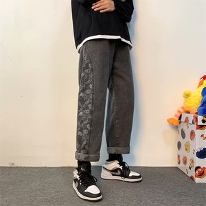 W292-P45 新款港风束脚休闲裤印花个性牛仔裤抽绳设计图片