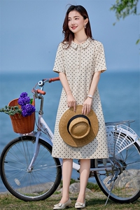 亚麻连衣裙女夏季2025新款今年超火爆款气质高端棉麻波点中长裙子图片
