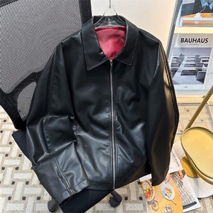 美式高街皮衣外套男士韩版潮流宽松帅气2025春季ins夹克W6445-P73图片