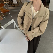 现货短款后抽绳风衣外套，女装风衣，汐美