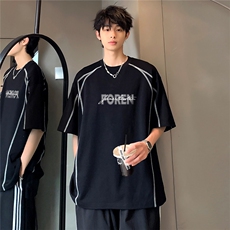 夏季宽松潮牌拼接明线设计感解构高级感男款休闲短袖T恤T114-P38，男装T恤，电商C307