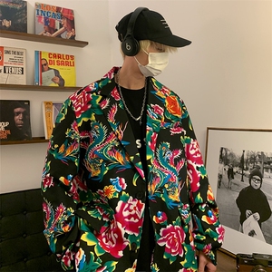 XF9035/P65春装新款东北大花西服男女风个性宽松花上衣外套图片