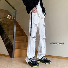 美式高街夏季破洞涂鸦黑白牛仔裤货号K739P65，男装牛仔裤，电商A063