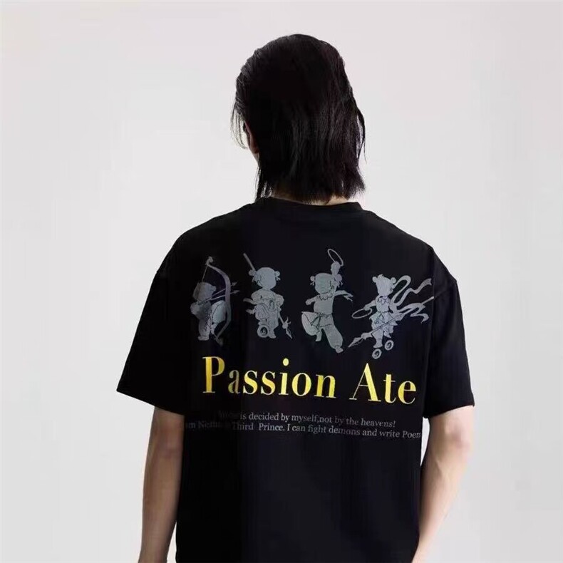网络图现货美式复古小领口炽焰哪吒纯棉印花短袖T恤TX1020-P30,男装T恤,星座715-7