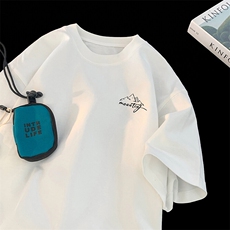 230克白墨印花重磅纯棉港风大版落肩短袖T恤B219A-T2406-P25限38，男装T恤，电商B219A