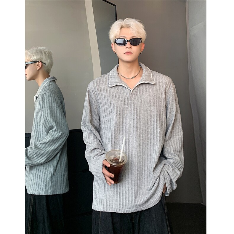 原品质 美式麦穗翻领polo衫长袖T恤男款秋季宽松休闲上衣图片