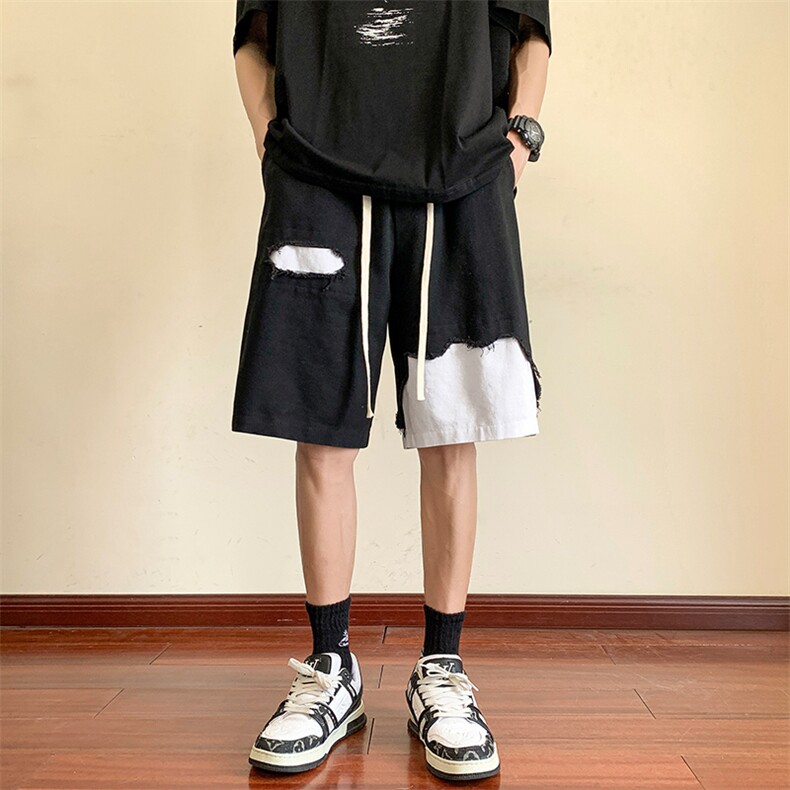 8XL-M 特大码短裤男夏季新款大码vibe破洞拼接高街短裤DK1518P50图片