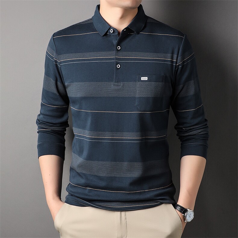 AG2607钱塘2020-3长袖新款潮品质休闲高档T恤男中年polo衫P55图片