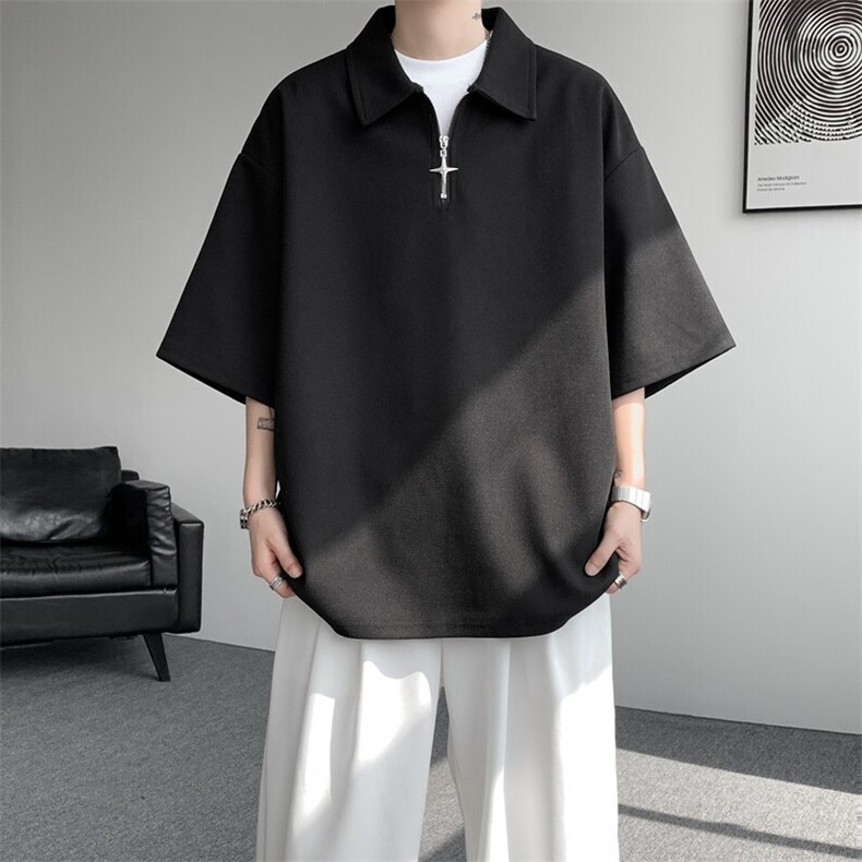 8XL-M半拉链短袖t恤特大码美式高街polo体恤衫翻领半袖DX1215/P35,男装T恤,电商B238