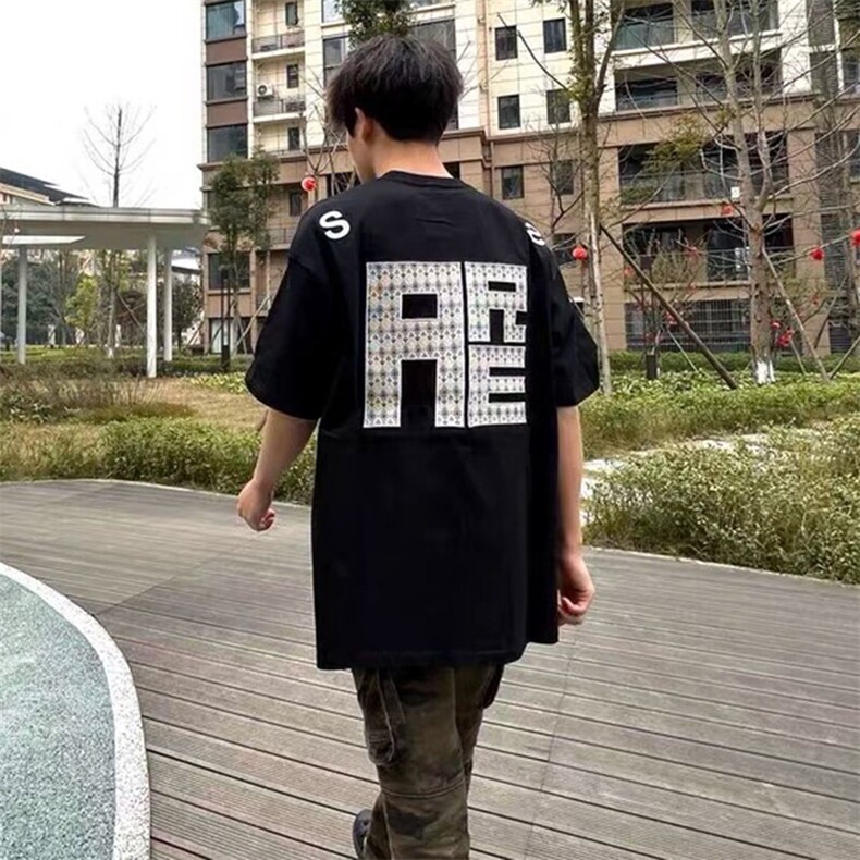万针全刺绣工艺抖音得物高品质260克重磅纯棉双纱美式高街短袖T恤,男装T恤,电商A486