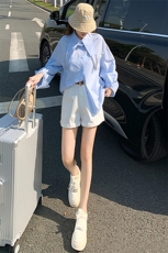 女款春季新款简约宽松尖领百搭纯色长袖衬衣设计感时尚休闲衬衣潮，女装衬衫，江南