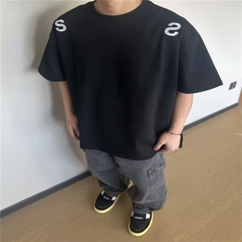 新款美式高街复古字母刺绣短袖t恤夏季宽松情侣半袖上衣TDC006,男装T恤,星座1116A（原606A-3）