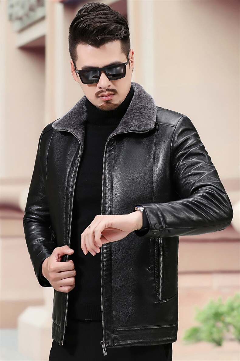 皮衣男外套冬季加厚保暖宽松皮毛一体外套新款中年商务休闲男装,男装皮衣,电商B212（原钱塘6029）