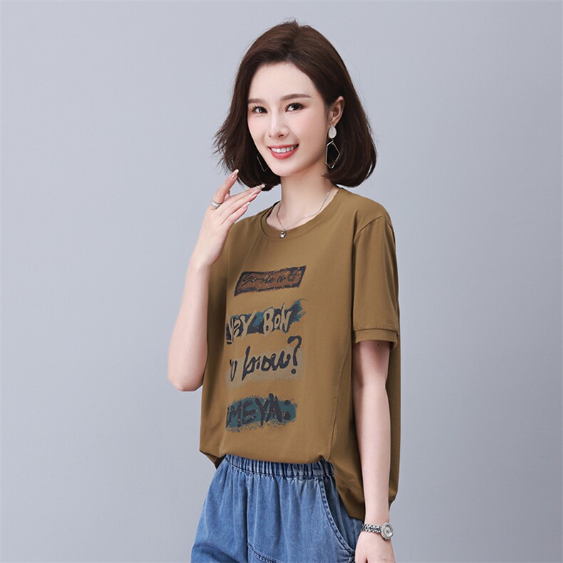 时尚宽松印花拼接短袖T恤女夏季新款韩版百搭显瘦休闲上衣,女装衬衫,叶笙衣