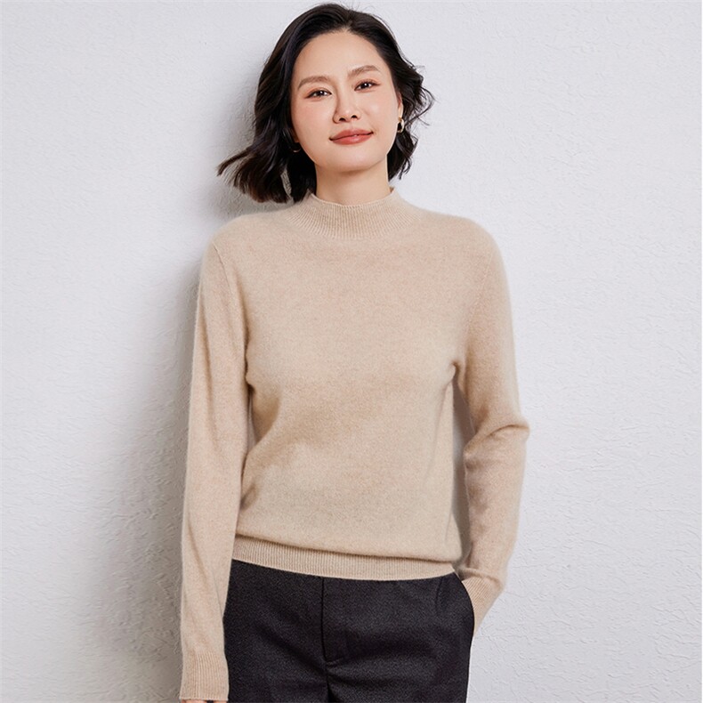 一线无缝半高领羊毛女秋冬套头针织毛衣洋气打底修身衫,女装羊毛衫,温伦斯特羊绒
